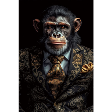 Black & Gold Suited Chimp Wall Art