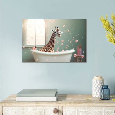 Giraffe In Bath Wall Art