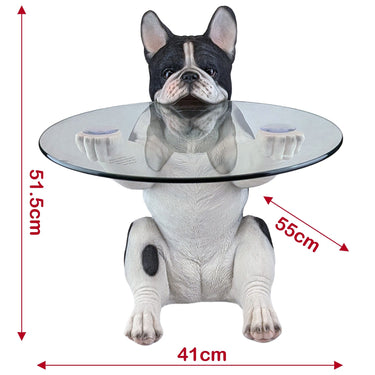 Dog Holding Glass Top Table 55cm