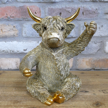 Highland Cow Wine & Glass Holder - Gold