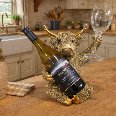 Highland Cow Wine & Glass Holder - Gold