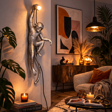 Silver Climbing Monkey Wall Lamp