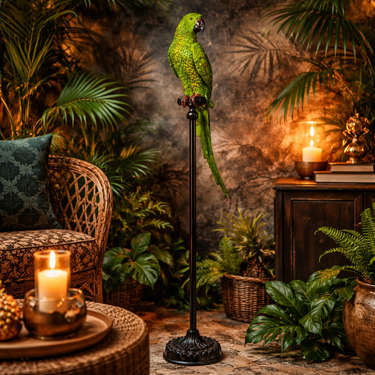 Large Green Parrot on Floor Standing Perch