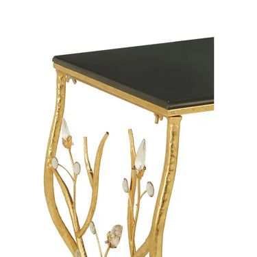 Rectangular Console Table With Gold Frame and Black Top