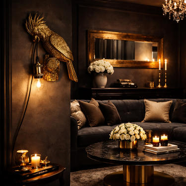 Gold Cockatoo on Perch Wall Lamp