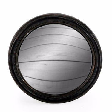 ANTIQUED BLACK THIN FRAMED SMALL CONVEX MIRROR