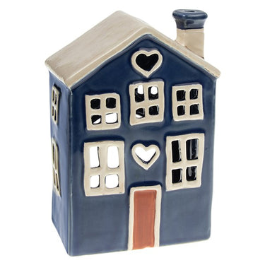 Village Pottery Heart House Tealight Blue
