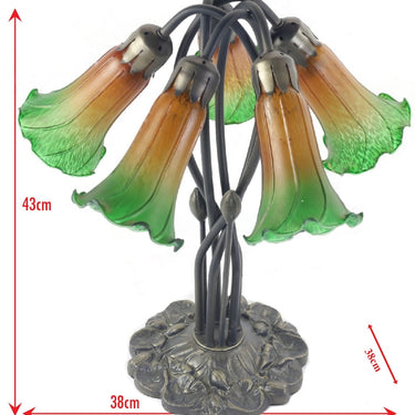 5 Shade Pond Lily Lamp Amber/Green - 43cm