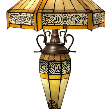 Mission Style Fretted Stained Glass Double Lamp