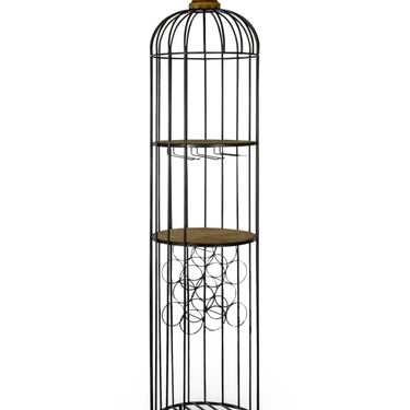 BLACK METAL AND WOOD BAR STORAGE UNIT