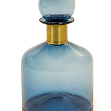 Large Blue Glass Apothecary Bottle With Brass Neck