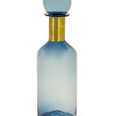 Tall Blue Glass Apothecary Bottle With Brass Neck