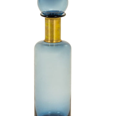 Slim Blue Glass Apothecary Bottle With Brass Neck