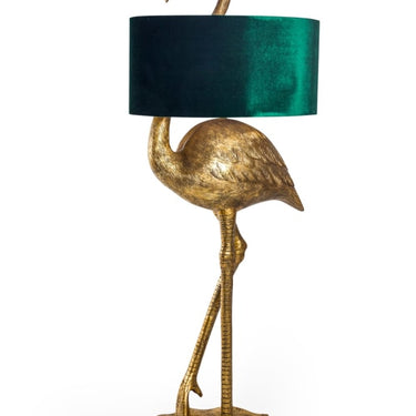Gold Flamingo Floor Lamp with Green Velvet Shade