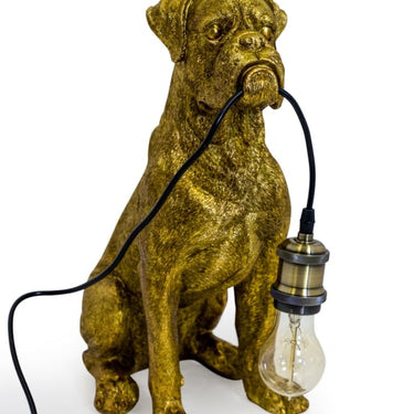 Gold Sitting Boxer Dog Table Lamp