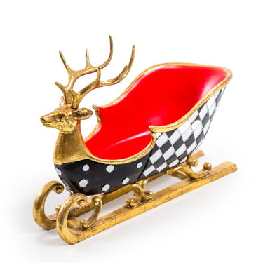 Large Black & Gold Reindeer Sleigh Bottle Holder / Storage Bowl