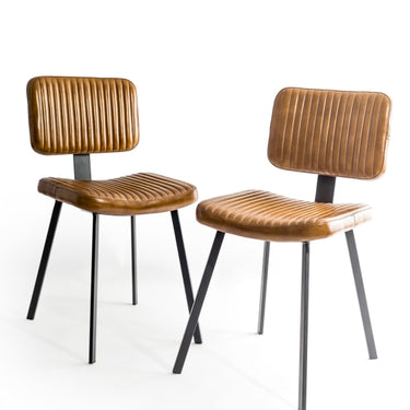 Industrial Vintage Ribbed Leather & Iron Chair