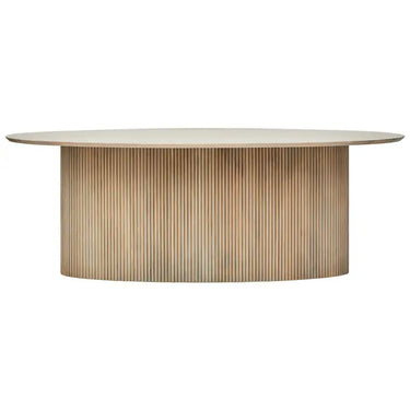 Mango Wood Grey Finish Ridge Detail Oval Dining Table