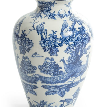White & Blue Ceramic Tropical Bird Vase