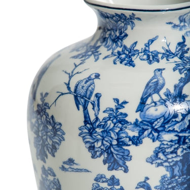 White & Blue Ceramic Tropical Bird Vase