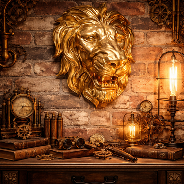Large Gold Roaring Lion Wall Head
