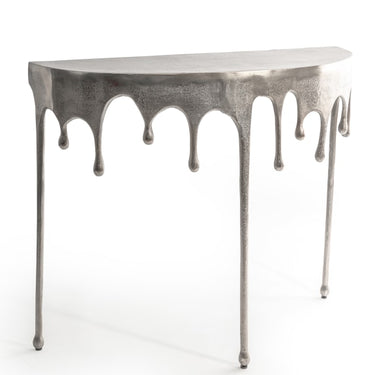 Raw Nickel Drip Oval Aluminium Console Table