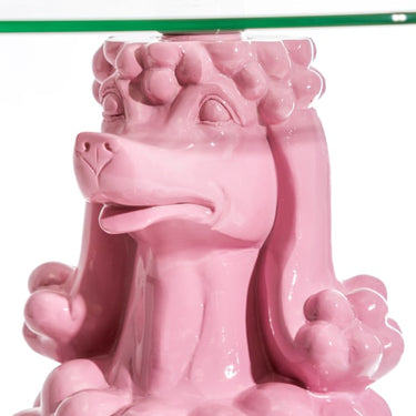 Sitting Pink Poodle Side Table W/Glass Top