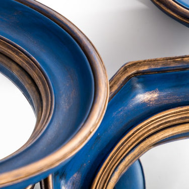 Set of 12 Assorted Antique Blue / Gold Framed Convex Mirrors