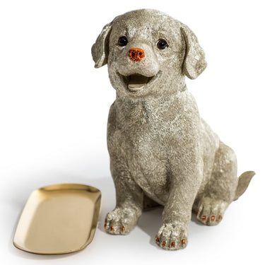 Antique Silver Labrador Holding Gold Tray