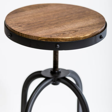 Matt Black Vintage Style Adjustable Bar Stool With Wood Seat