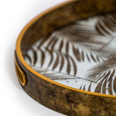 SET OF 2 DARK GOLD TROPICAL LEAF SERVING TRAYS