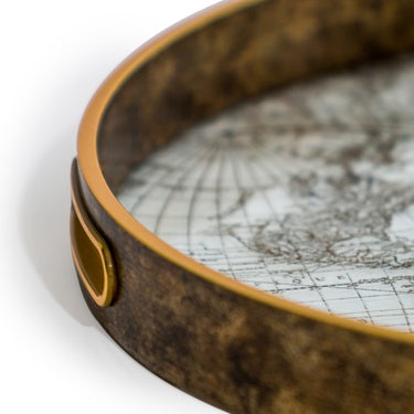 SET OF 2 DARK GOLD WORLD MAP SERVING TRAYS