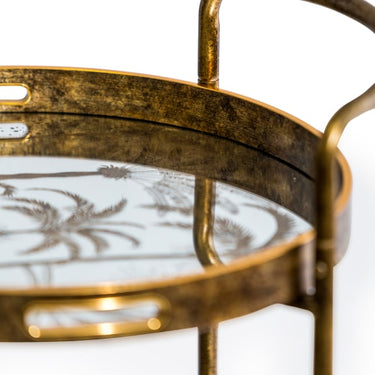 GOLD DRINKS TROLLEY W/ MIRRORED SERVING TRAYS