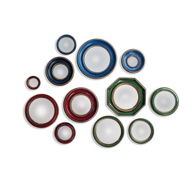 Set of 36 Blue/Red/Green With Gold Inner Frame Convex Mirrors