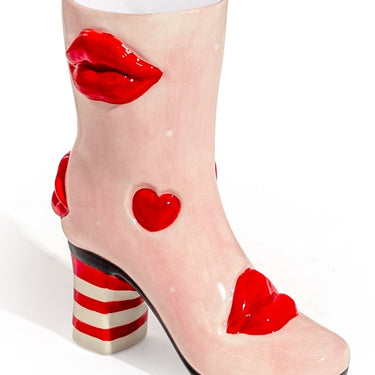 Medium Hearts & Lips Heeled-Boot Ceramic Vase