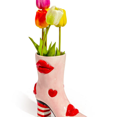 Medium Hearts & Lips Heeled-Boot Ceramic Vase