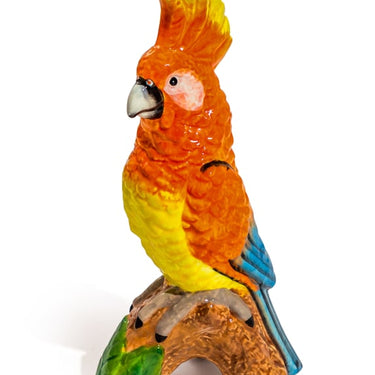 Orange Parrot on Perch Ceramic Vase