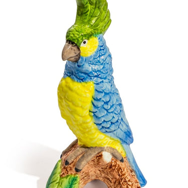 Blue & Yellow Parrot on Perch Ceramic Vase
