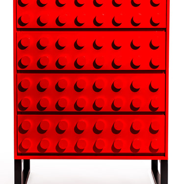 Red Block Solid Wood 4 Drawer Chest