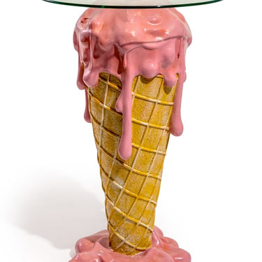 Melting Ice Cream Cone Side Table Glass Top