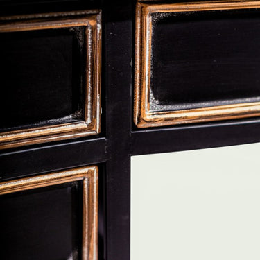 Antiqued Black Desk/Console with Metal Drawers