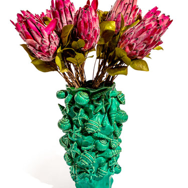 Crackle Aqua Blue Sea Shell Large Ceramic Vase