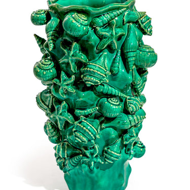 Crackle Aqua Blue Sea Shell Large Ceramic Vase