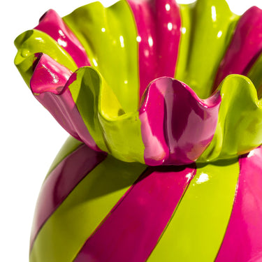 Large Purple/Green Striped Candy Ceramic Vase