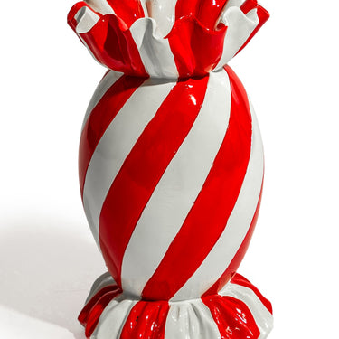 Large Red/White Striped Candy Ceramic Vase