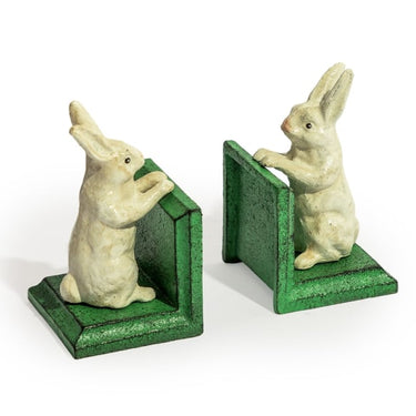 Cast Iron Pair of White Rabbit Bookends
