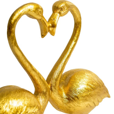 Gold Love Heart Pair of Flamingos Figure