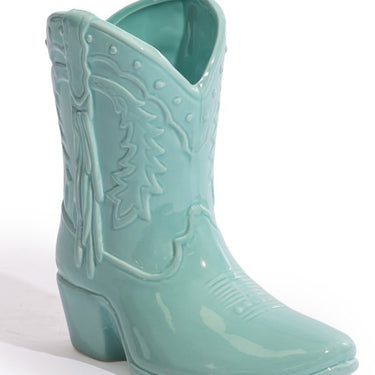 Bright Blue Cowboy Boot Ceramic Vase