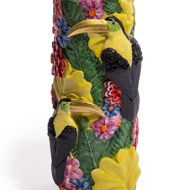 Vibrant Coloured Floral Toucan Bird Vase