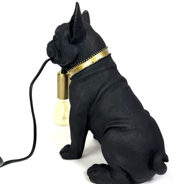 Matt Black & Gold Pug Table Lamp